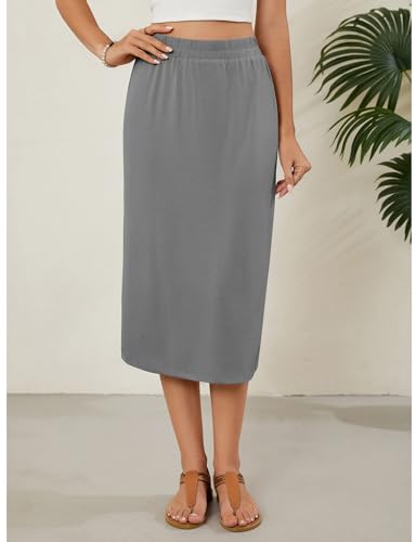 Image of Naggoo Midi Skirts for Women Summer Elastic High Waisted Basic Straight Skirt with Slit