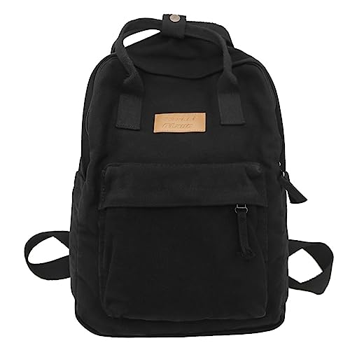 Aesthetic Canvas Backpack for Women Men Preppy Backpack Grunge Hippie Boho Japanese College Laptop Book Bag (Black,One Size)