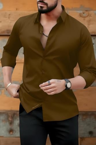 Image of Men's Casual Cotton Blend Shirt | Regular Fit | Full Sleeve | Solid Design