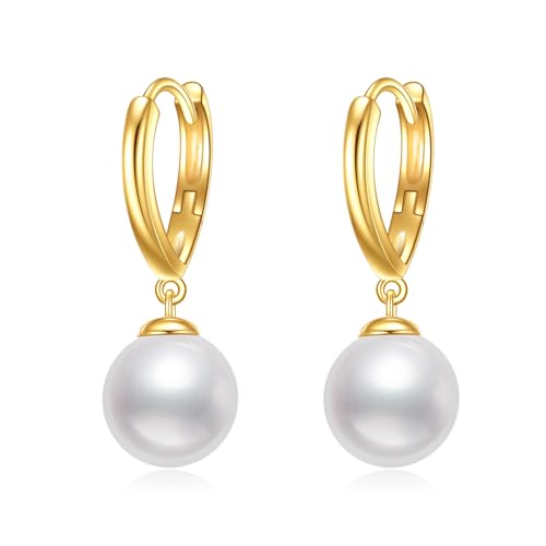 Gold Pearl Hoop Earrings Fine Gold Classical Freshwater Pearl Drop Earrings Love Heart Jewelry Gifts for Women
