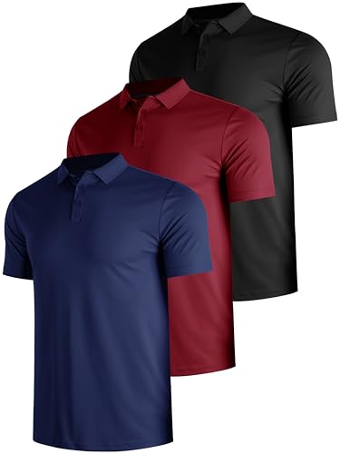3 Pack Polo Shirts for Men Golf Performance Moisture Wicking Breathable Athletic Polyester Work Sport Polos