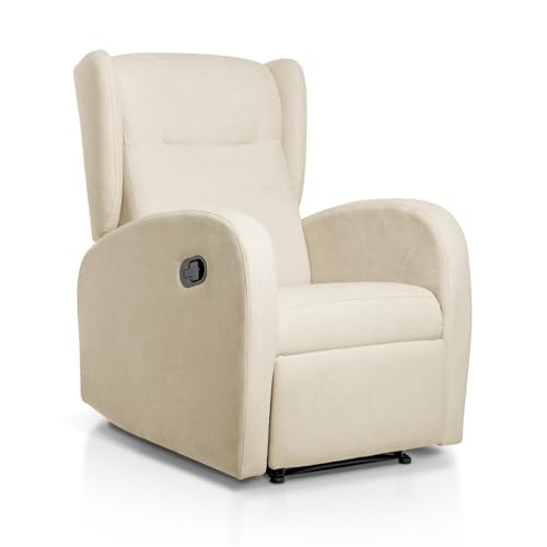 SUENOSZZZ-ESPECIALISTAS DEL DESCANSO Sillón Relax orejero Home reclinable con Pared Cero tapizado en Tela Antimanchas Tela Beige