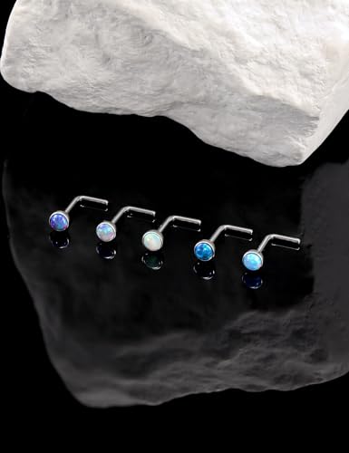 18G 20G 22G Astm F136 Titanium Nose Rings Studs Piercing Jewelry for Women Men Opal Nose Rings Nostril Piercing Jewelry Top Opal 1.5mm 2mm 2.5mm 3mm 5PCS2