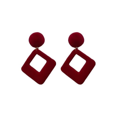 Boucles d'oreilles géométriques velours rouge diamant élégant vintage