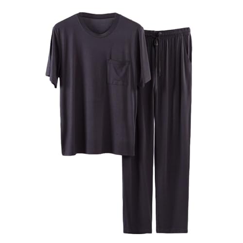 Men's Summer Pajama Set Short Sleeve Pant Pj Drawstring Crewneck Loungewear Medium Waist
