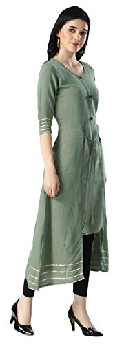 Image of OM SAI LATEST CREATION Designer Slub Cotton Fully Stitched Anarklai Kurti for Women & Girls on Jeans Palazzo or Skirt (Plus Size Upto 2XL)-(Grey)
