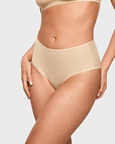 Image of INLYRIC Women's Inbarely Soft Full Briefs - Mid Waist Underwear Breathable Stretch Tagless Ladies Panties 3 Pack