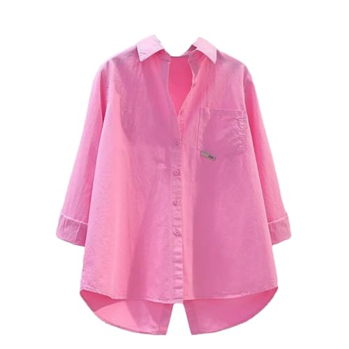 Camisas irregulares de oficina para mujer, estilo casual, holgadas, lisas, cuello vuelto, con bolsillo y botones, - Pnnrk, XXL