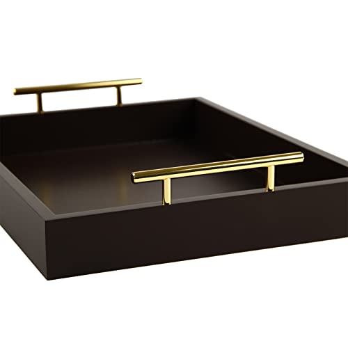 Jjsqylan Wooden Serving Tray With Handles Rectangle Breakfast Tray For Coffee Table Decorative Ottoman Tray 16”X 12” For All Occasion's (Dark Brown) #TOP4