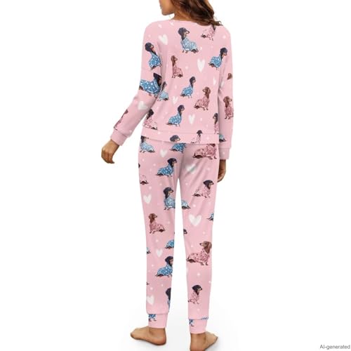 Image of Women's 2 Piece Printed Pajama Set Long Sleeve Sleepwear Set with Long Pants Casual Lounge Sets with Pocket
