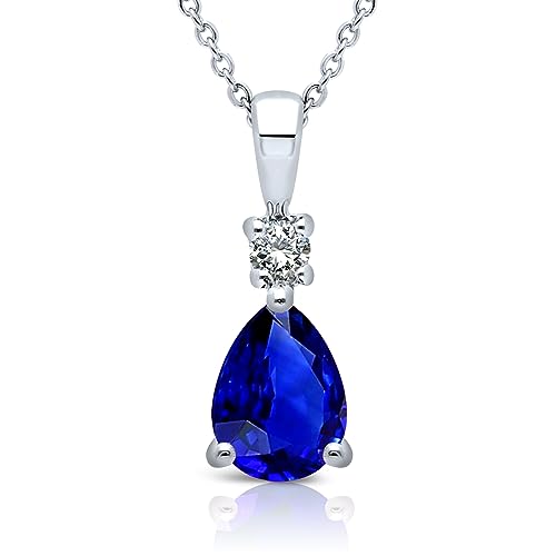 Collier Femme Or blanc 375/1000 Saphir naturel taille poire et Diamant