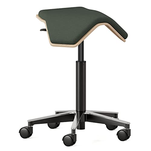 Image of Branch Saddle Chair, Ergonomic Rolling Stool | Birch Plywood Frame and Recycled Seat Fabric, Height Adjustable Saddle Seat for Active Sitting and Better Posture, Forest