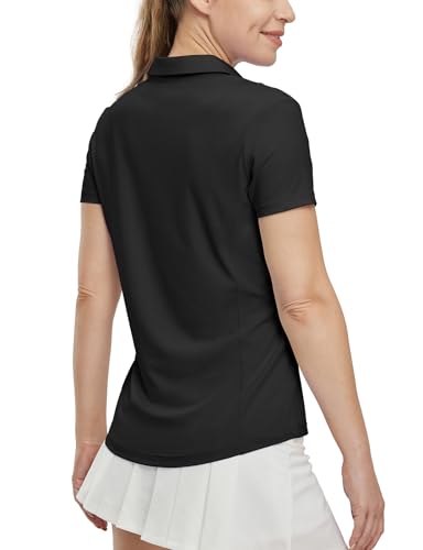 Bgowatu Women'S Short Sleeve Golf Tennis Polo Shirts V Neck Collared Workout Tops Uv Protection Dry Fit For Summer Black L thumb #2