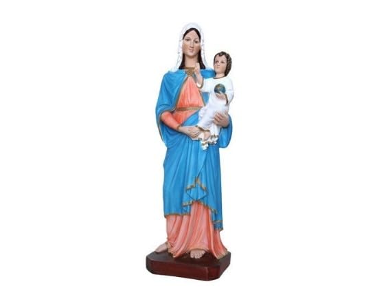Generico Arte Sacra Caravaggio Statua Madonna con bambino cm 65 (25,59 inches) in resina decorata a mano occhi dipinti o in vetro, di produzione artigianale italiana (OCCHI DIPINTI)