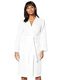 Amazon-Marke: Iris & Lilly Damen Bademantel mit 3/4-Länge und Waffelstruktur, Weiß (White), M, Label: M