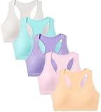 Suekaphin Girls Training Bra Supportive Seamless Sports Bras for Teens Girls with Racerback Removable Pads Pack of 5,Sort-D,XLarge
