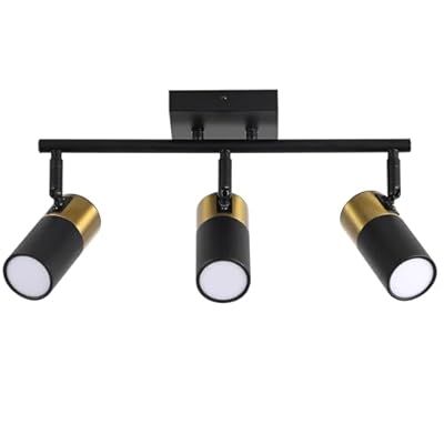 KEESFU LED 3 Light Track Lighting Kit, Modern Black Directional Ceiling Spotlight with 3 Rotatable Light Head,Kitchen Track Light for Dining Rooms, Hallways, Living Rooms, Gu10 Bulb Not Included.
