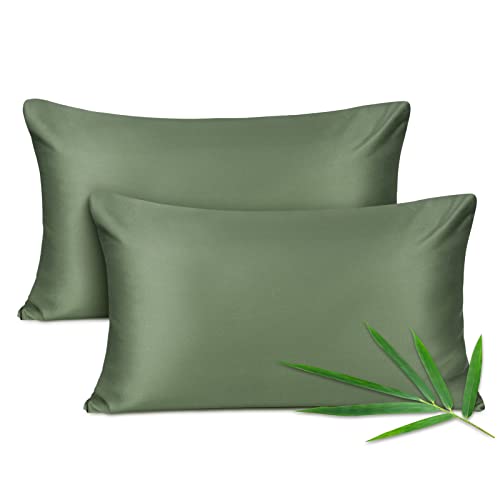 Joyhabit Taie d'oreiller en Bambou, 100% Pure Nature, Douce et Soyeuse pour Bébé, Vegan et Écologique, Pack de Deux, 40x80cm, Vert Mousse