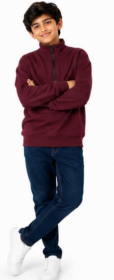 Image of T2F Boys Cotton High Neck Oversized Fit DropShoulder Sweatshirt