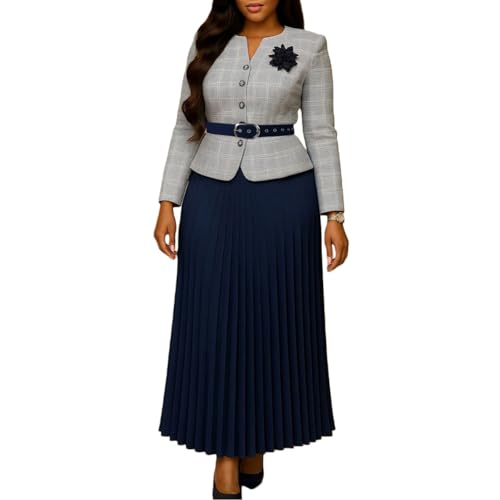 GHAKKE 2026 Women's Elegant Formal 2 Piece Outfits Plaid Print