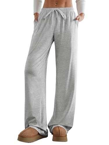 Aoulaydo Women's Wide Leg Lounge Pants Low Rise Baggy Pajama Bottoms with Pockets Y2K Pjs Bottoms