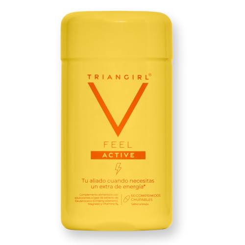 TRIANGIRL Feel Active Complemento Alimenticio con Vitamina B6 y Magnesio Ayuda Disminuir Cansancio Fatiga y Eleuterococo-Ginseng Siberiano para Energía y Salud Mental. 60 Comprimidos Masticables Limón