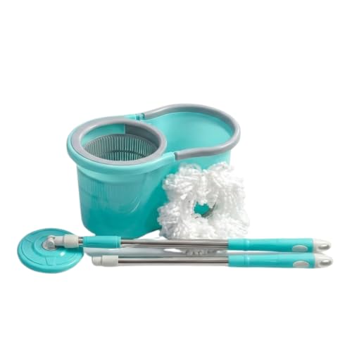 Image of Spin Mop with Bucket for Floor Cleaning, 360 Rotating Mop Head, Manual Self Wringer Mop Set with Wash & Dry Spinner for Home, Kitchen & Bathroom, Aqua