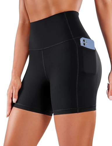 CRZ YOGA Women's Naked Feeling Biker Shorts with Pockets 5'' - High Waisted Yoga Gym Workout Spandex