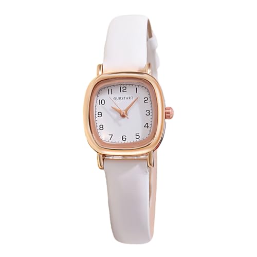 RORIOS レディース腕時計 スクエア うで時計 おしゃれ 細かい革ベルト 見やすい アラビア数字 シンプル ブランド かわいい カジュアル 上品 女性用 通勤 通学 試験用うでとけい Watch for Women ホワイト