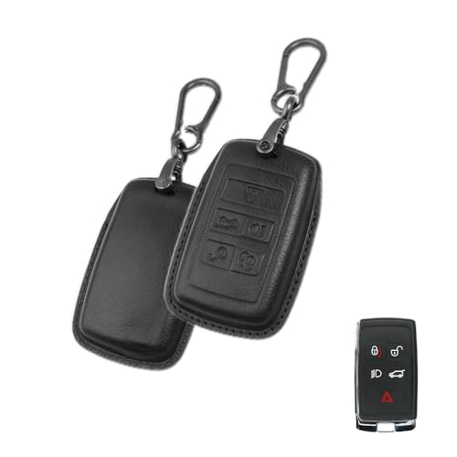 Image of Keyzone Vintage Leather Key Cover for Range Rover: Sport, Evoque, Velar, Discovery, Defender (2018, 2019, 2020, 2021) 5 Button Smart Key (VL-Black)