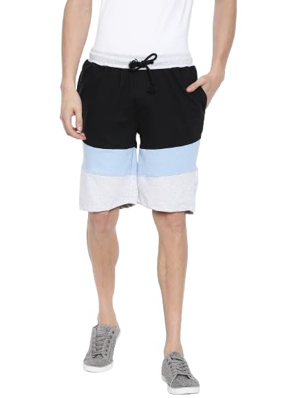 arise by beroe Men's Casual Drawstring Shorts, Tricolour Block Design, Light Blue-Grey-picture-41