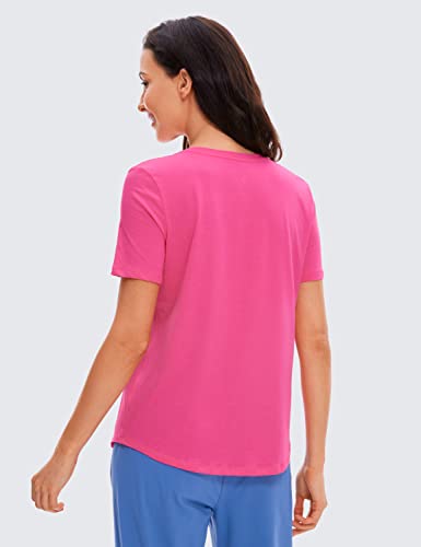 Crz Yoga Women's Pima Cotton Short Sleeve Workout Shirt Yoga T-Shirt Athletic Tee Top Sonic Pink Large #TOP1