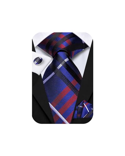 Image of Hi-Tie Mens 70inches Tie Set Extra Long Necktie for Men Cufflinks Handkerchief Big Tall Men Business Wedding
