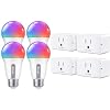 Govee Smart Plug, WiFi Bluetooth Outlets 4 Pack Bundle with Govee Smart Light Bulbs, WiFi Bluetooth Color Changing Light Bulbs Compatible with Alexa and Google Assistant