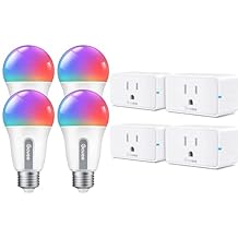 Govee Smart Plug, WiFi Bluetooth Outlets 4 Pack Bundle with Govee Smart Light Bulbs, WiFi Bluetooth Color Changing Light Bulbs Compatible with Alexa and Google Assistant