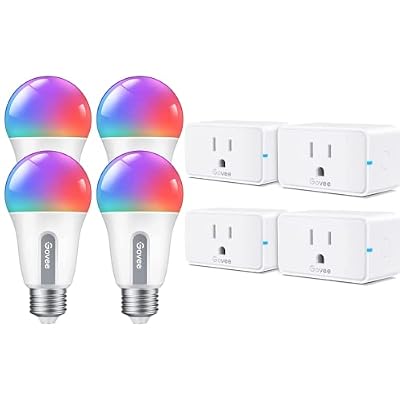 Govee Smart Plug, WiFi Bluetooth Outlets 4 Pack Bundle with Govee Smart Light Bulbs, WiFi Bluetooth Color Changing Light Bulbs Compatible with Alexa and Google Assistant