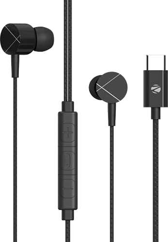ZEBRONICS Zeb-Buds C2 In Ear Type C Wired Earphones With Mic, Braided 1.2 Metre Cable, Metallic Design, 10mm Drivers, In Line Mic & Volume Controller (Black) For Rs. 299 @ 57 %