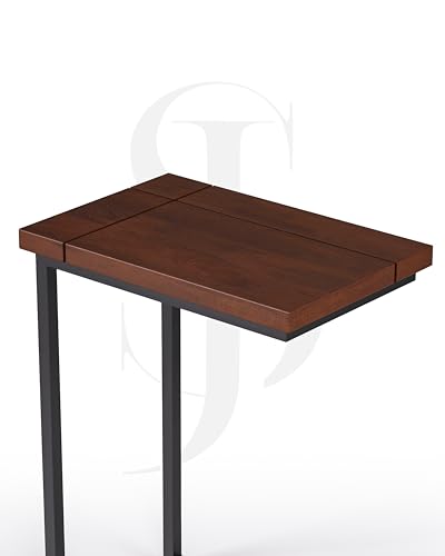 Image of Modern C-Side End Table for Living Room - Mango Wood with Black Metal Frame, Contemporary Sofa Side Table for Bedroom & Office (18L x 11D x 24H Inches) (Walnut Brown)