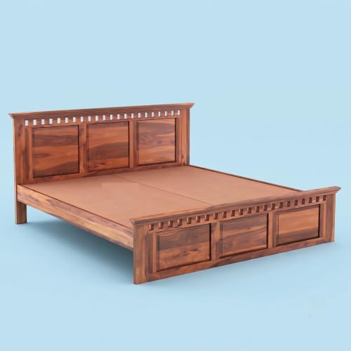 Image of Solid Sheesham Wood King Size Bed with Headboard, Without Storage Cot, Double Bed Furniture for Livingroom, Bedroom, Guestroom, Hotelroom Areas