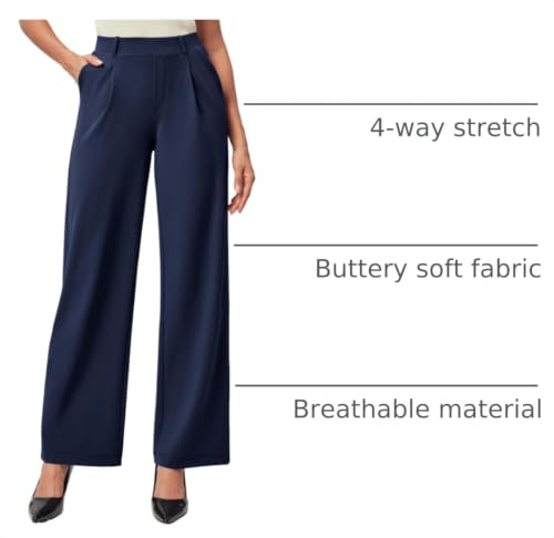 Image of IUGA Dress Pants Women Stretchy Wide Leg Work Pants Business Casual Outfits | Teacher Outfits for Women, Work Clothes, Trousers, Slacks, High Waisted, Pull on, Comfy, Office, Travel, Interview