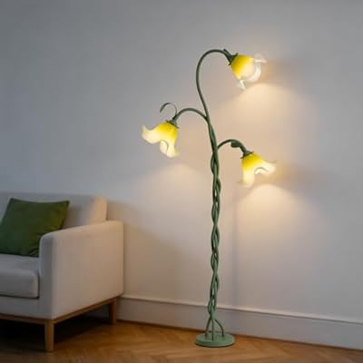 WERFOP Flower Floor Lamp for Living Room,Tall Standing Reading Lamp with Flexible Neck,3 Color Temperatures LED Dimmable Decorative Light,Green Cute Floor Lamp for Bedroom Corner (Green)