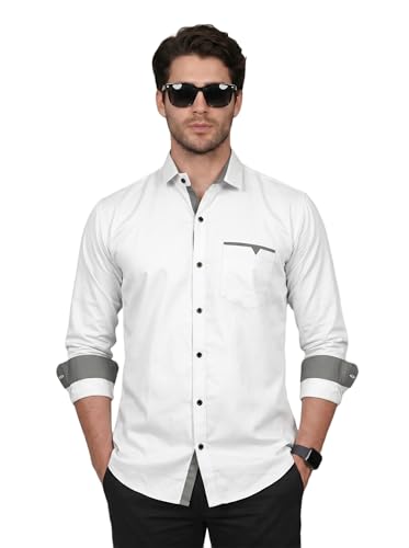 Image of Diverse Men's Cotton Blend Shirt with Pocket Design Spread Collar Full Sleeves Regular Fit and Standard Length | Comfortable Cotton Casual Shirt for Man