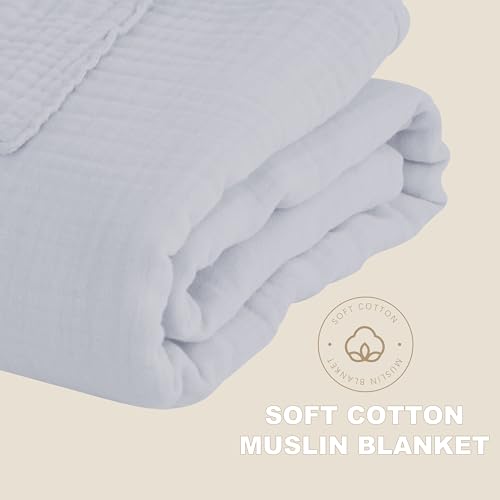 Image of Cosy Family 6 Layer Muslin Bed Blanket - Breathable and Lightweight Gauze Boho Blanket for Spring, Soft 100% Cotton Muslin Blanket, Slate, 55x80 Inches