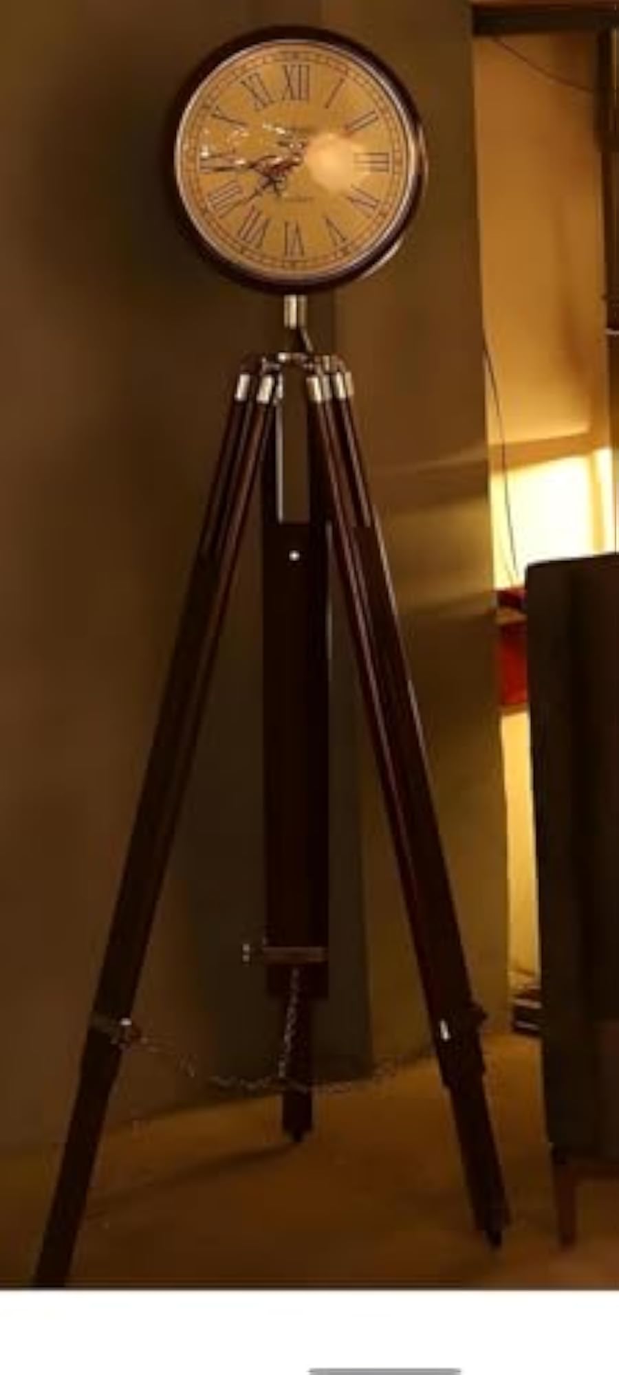 Vintage Tripod Floor Clock with Roman Numerals, Adjustable Height