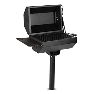 Ash & Ember Park-Style Grill/Smoker, 390 Sq. Inch Charcoal Grill with Cover, 21″ x 15″ Grate, Side Shelf for Food Prep & Accessories, Single Post Permanent Park-Style Grill for Outdoor Backyard BBQ