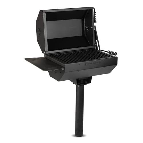 Ash-Ember-Park-Style-GrillSmoker-390-Sq-Inch-Charcoal-Grill-with-Cover-21-x-15-Grate-Side-Shelf-for-Food-Prep-Accessories-Single-Post-Permanent-Park-Style-Grill-for-Outdoor-Backyard-BBQ