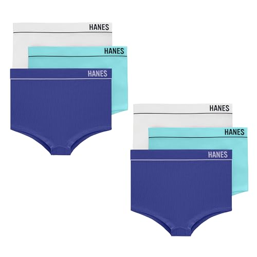 Hanes Women's Originals Seamless Stretchy Ribbed Boyfit Panties Pack, Assorted Colors, 6-Pack