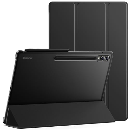 JETech Hülle für Samsung Galaxy Tab S10 Ultra/Tab S9 Ultra 14 6 Dünn Transluzent Rückseite Tri-Fold Folio Ständer Tablet Schutzhülle Unterstützung S Pen Aufladung (Schwarz)