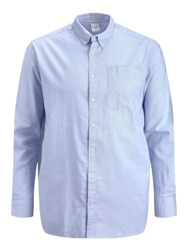 JACK & JONES Camisa de Hombre Talla Grande Color Liso básica Manga Larga Business JJEOXFORD, Color:Azul, Talla:6XL