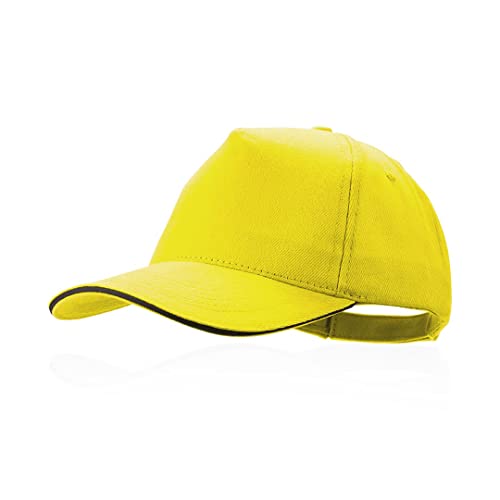 MIBANDERA Gorra de 5 Paneles 100% algodón Peinado, con Sandwich en Color y Acolchado en Visera. Orificios de ventilación Bordados y Cierre Ajustable. Gorra Hombre, Gorras Mujer. (Amarillo)